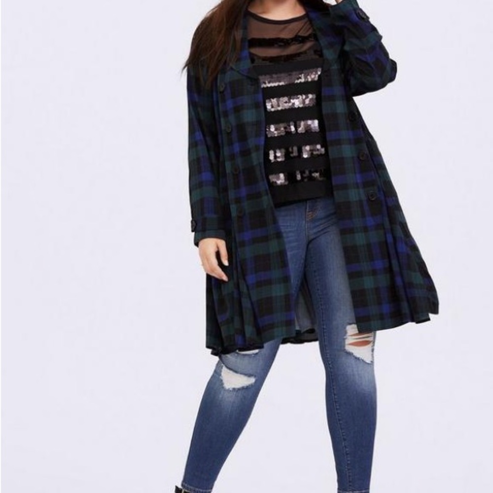 Torrid Plaid Double-Breasted Trench Jacket / Dress size 2 - Picture 4 of 15